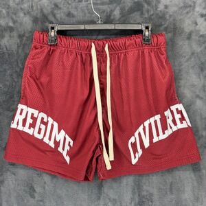 Civil Regime Mens Mesh Basketball‎ Shorts Burgundy Red Graphic Logo Size Medium